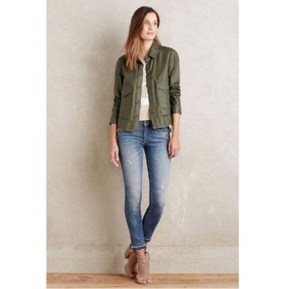 ANTHROPOLOGIE Hei Hei Wax Canvas Utility Swing Jacket Olive Green - Picture 1 of 10